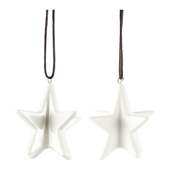 Sada 2 dekoratívnych hviezd KJ Collection White Matt, 6,4 cm