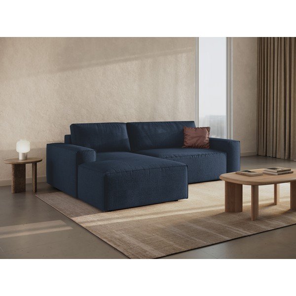 Tmavomodrá rozkladacia rohová pohovka z textílie bouclé (ľavý roh) Jodie – Micadoni Home-image-1