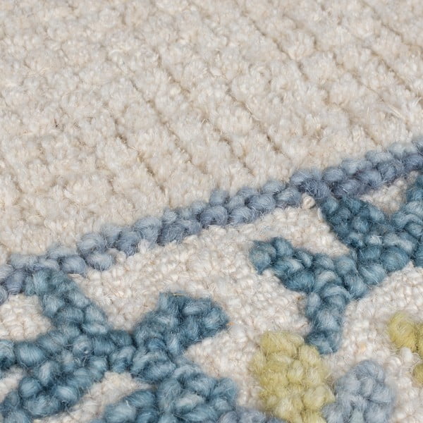 Modrý/slonovinový ručne tkaný koberec s prímesou vlny 160x230 cm Myla Floral Frame – Flair Rugs-image-2
