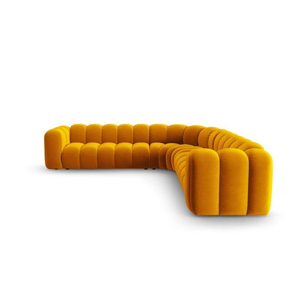 Žltá zamatová modulárna rohová pohovka Lupine – Micadoni-image-2