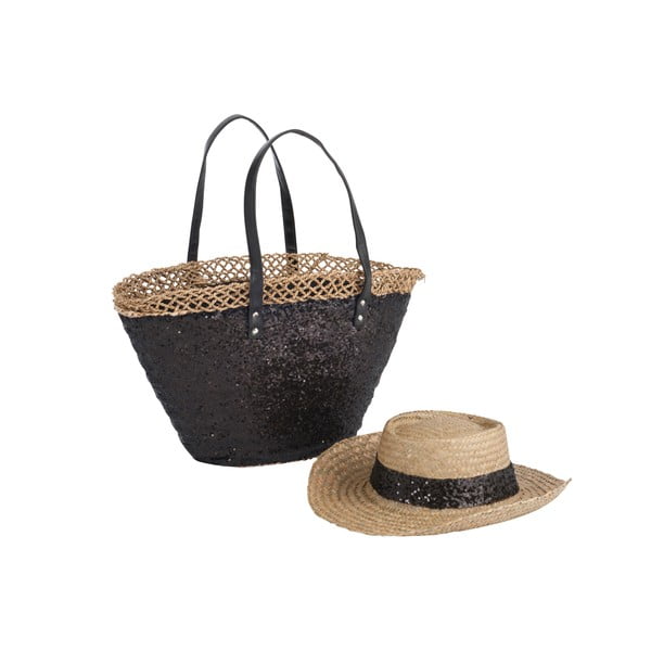 Plážová taška so slameným klobúkom Spangle Black