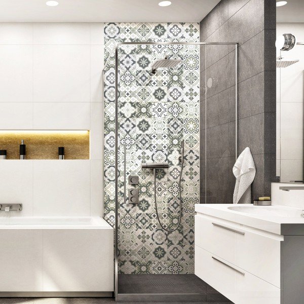 Sada 30 nástenných samolepiek Ambiance Wall Decal Cement Tiles Shades of Gray Oslo, 15 × 15 cm-image-1