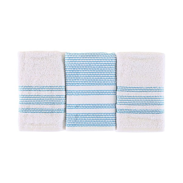Sada 3 bielo-modrých uterákov Waffle, 30 x 50 cm