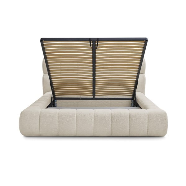 Béžová čalúnená dvojlôžková posteľ s úložným priestorom s roštom 180x200 cm Mont Blanc – Bobochic Paris-image-3