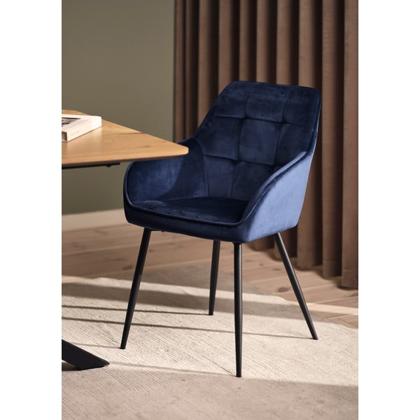 Tmavomodré čalúnené jedálenské kreslá v súprave s podrúčkami 2 ks Nolan Square – Unique Furniture-image-1