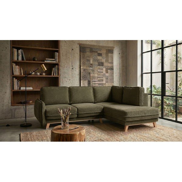 Zelená menčestrová rozkladacia rohová pohovka (pravý roh) Tori – Bonami Selection-image-1