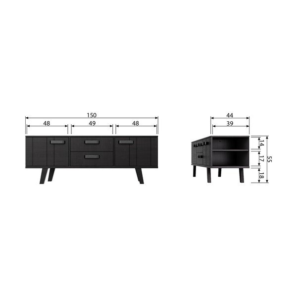 Čierny TV stolík z borovicového dreva 150x55 cm Watch – De Eekhoorn-image-3