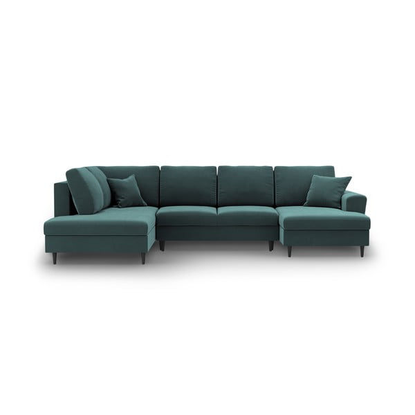 Zamatová rozkladacia/s úložným priestorom rohová pohovka v petrolejovej farbe (ľavý roh/do "U") Kyoto – Cosmopolitan Design