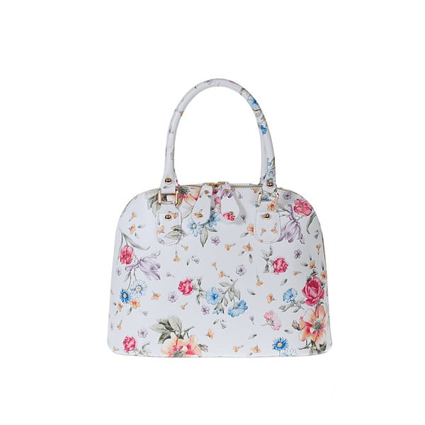 Biela kožená kabelka s kvetinovou potlačou Pitti Bags Bonita