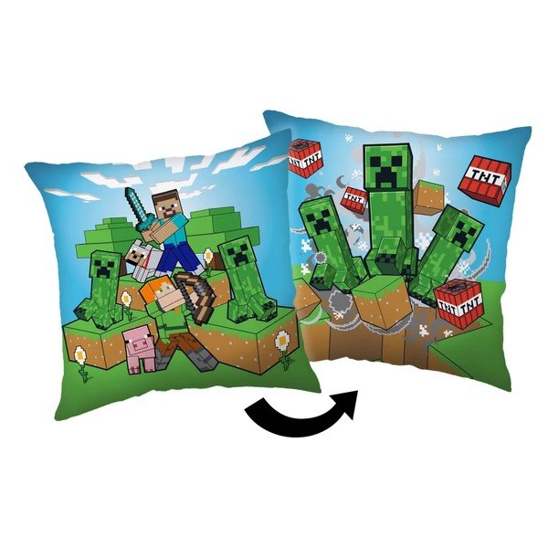 Mikroplyšový detský vankúšik 40x40 cm Minecraft Creeper Rush – Jerry Fabrics