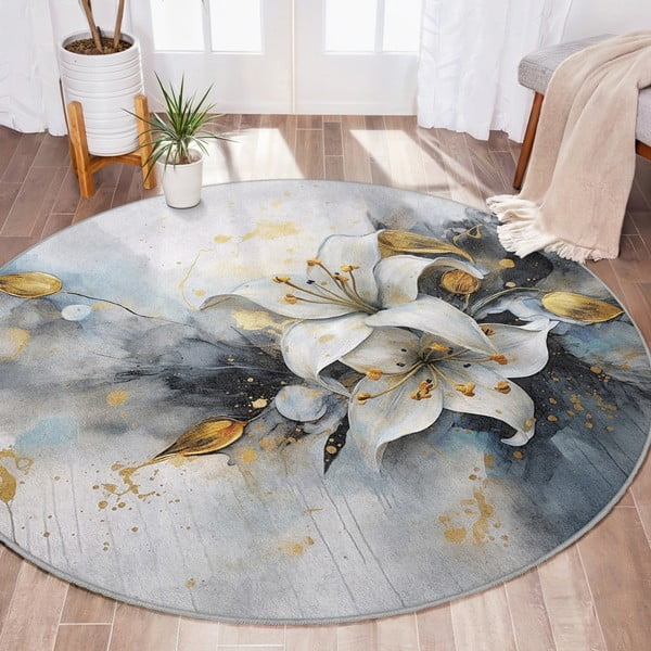 Modro-sivý prateľný okrúhly koberec ø 80 cm Golden Lilly – Mila Home-image-4