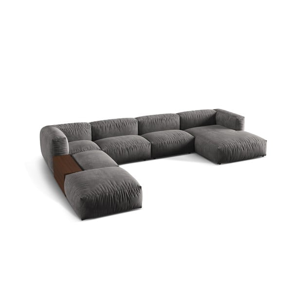 Sivá zamatová modulárna rohová pohovka (ľavý roh/do tvaru "U") Martina – Micadoni -image-1