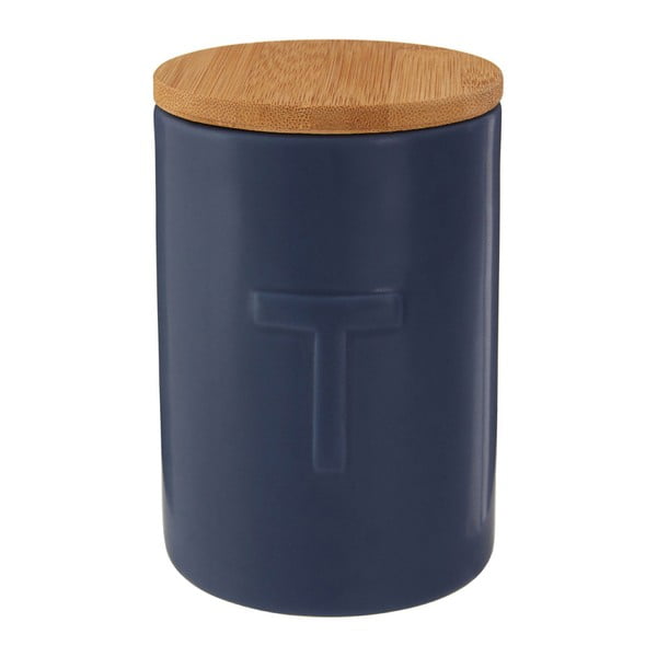 Tmavomodrá dóza na čaj s bambusovým vrchnákom Premier Housewares Fenwick-image-1