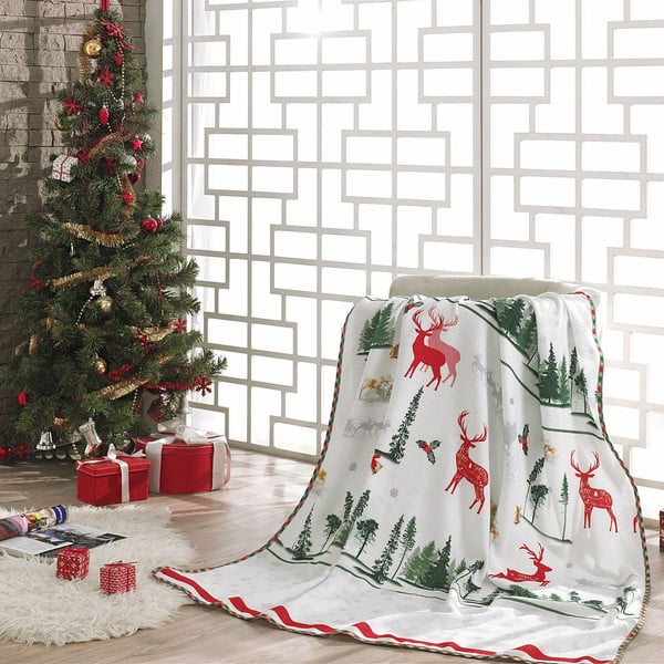 Vianočná deka Geik White, 100 × 150 cm