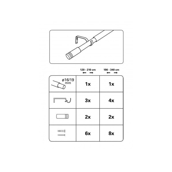 Kovová roztiahnuteľná garniža 120 - 210 cm Válec - Gardinia-image-2