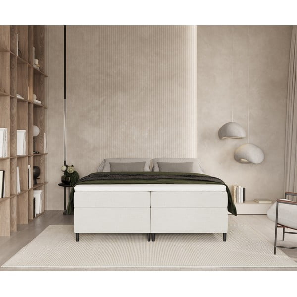Krémovobiela boxspring posteľ s úložným priestorom 200x200 cm Araya – Maison de Rêve-image-4
