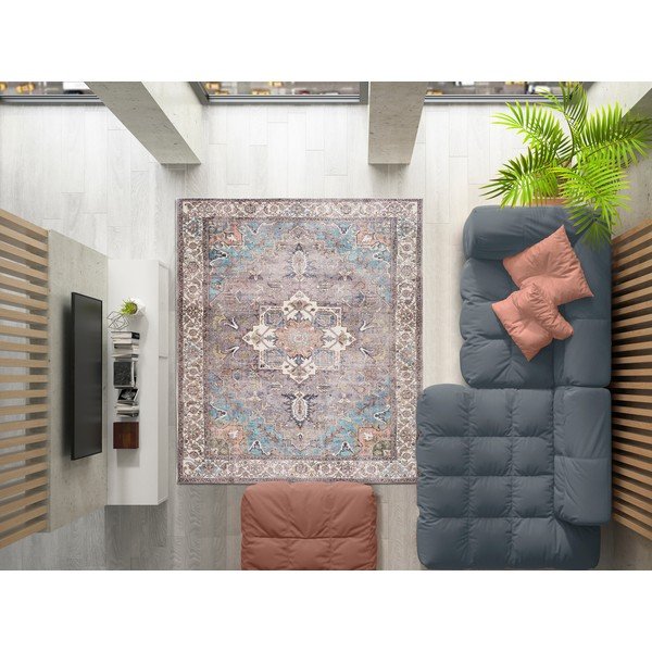 Modro-hnedý koberec s podielom bavlny Universal Haria, 200 x 290 cm-image-1