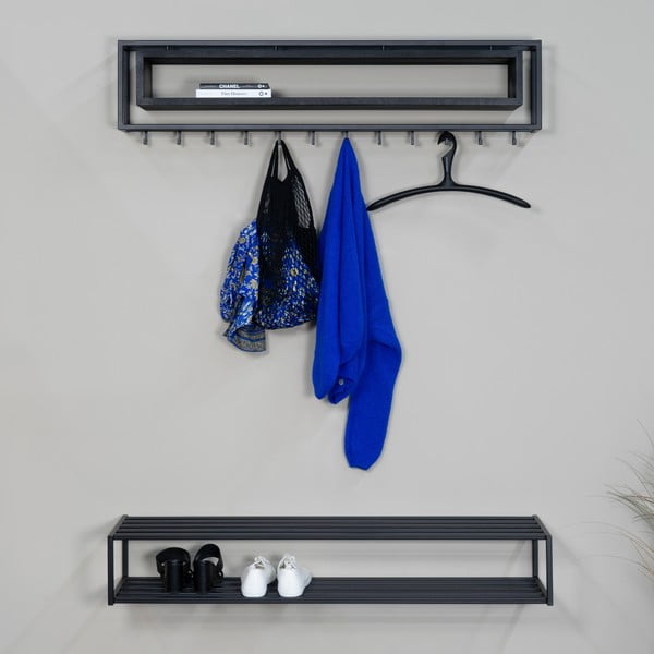 Čierny kovový nástenný vešiak s poličkou 118 cm School – Spinder Design-image-1