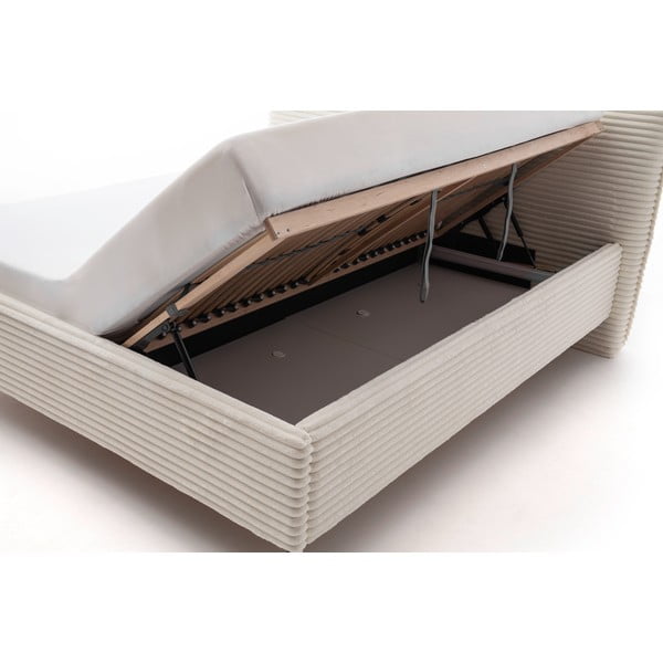 Béžová čalúnená dvojlôžková posteľ s úložným priestorom s roštom 160x200 cm Matera – Meise Möbel-image-3