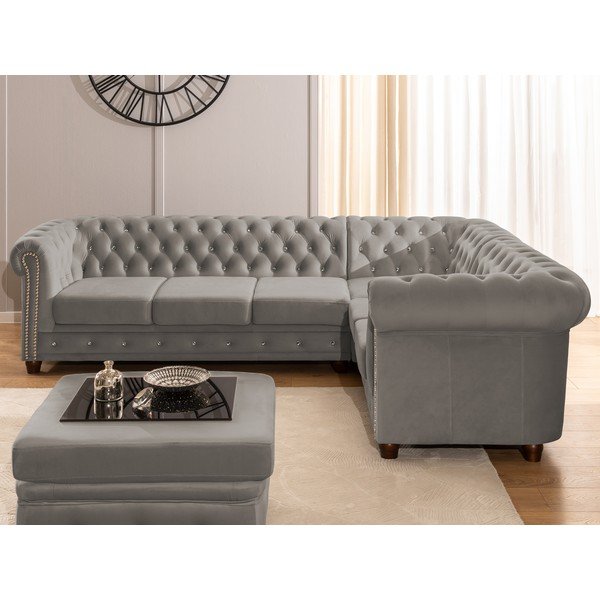 Sivá zamatová rozkladacia rohová pohovka (pravý roh/do L) York Blik – Ropez-image-4