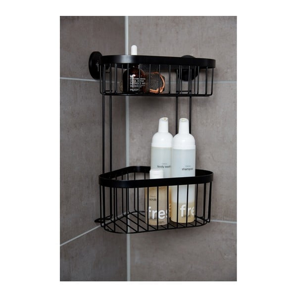 Čierny nástenný dvojposchodový rohový košík Wenko Classic Plus-image-1