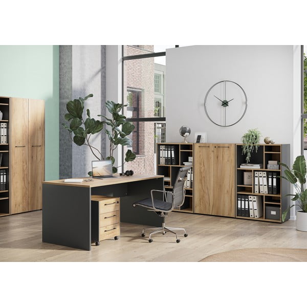 Skrinka v dekore duba v antracitovo-prírodnej farbe 42x54x49 cm Podium – Germania-image-1