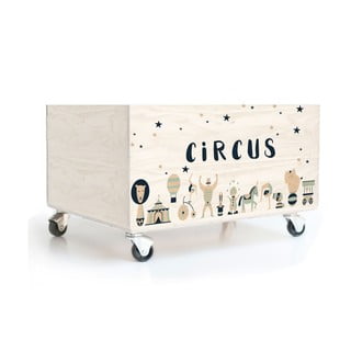 Detský borovicový úložný box na kolieskach Folkifreckles Circus Crew