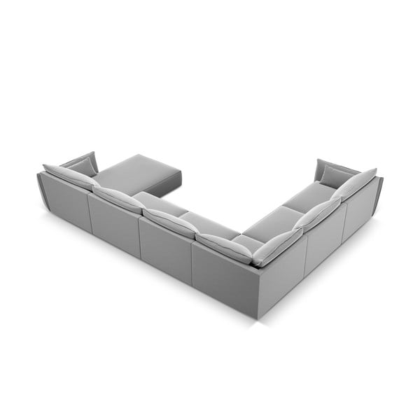 Svetlosivá zamatová rohová pohovka (ľavý roh/do "U") Vanda – Mazzini Sofas-image-3
