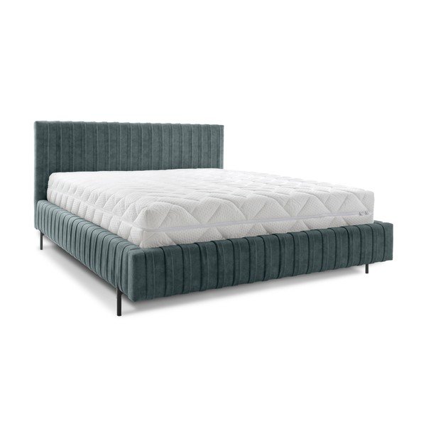 Čalúnená dvojlôžková posteľ s úložným priestorom s roštom 180x200 cm v petrolejovej farbe Plissa – ELTAP