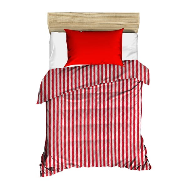 Červeno-biely pruhovaný prešívaný pléd cez posteľ Stripes, 160 × 230 cm