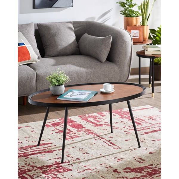 Čierny konferenčný stolík s doskou v orechovom dekore Kave Home Kamelia-image-1