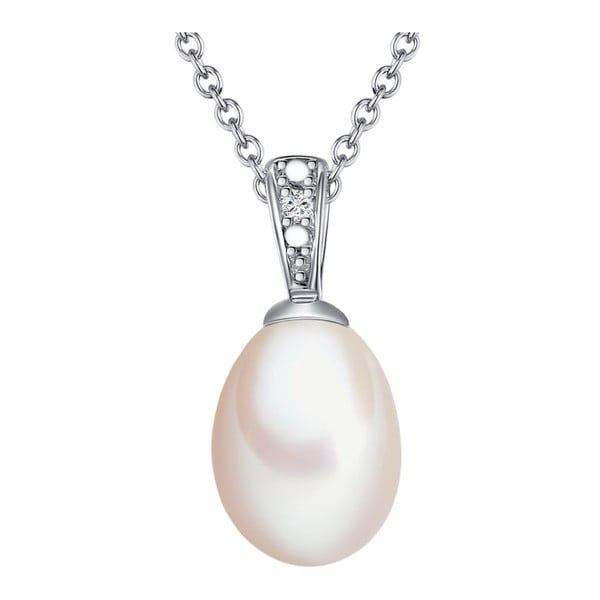 Strieborný náhrdelník s pravým diamantom a perlou Tess Diamonds Cosette, dĺžka 50 cm