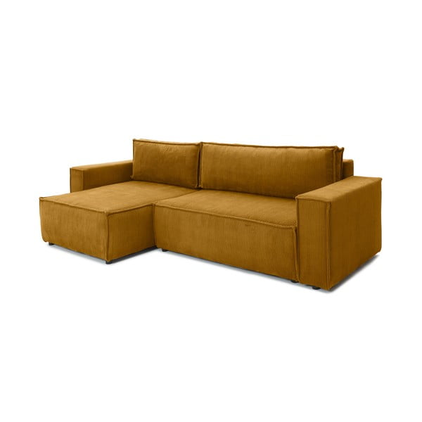 Horčicovožltá menčestrová variabilná rozkladacia rohová pohovka Bonami Selection Bowie-image-3