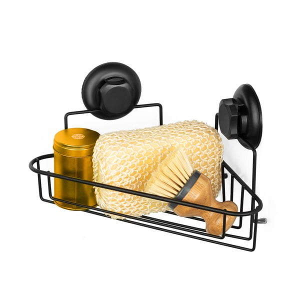 Čierna samodržiaca nástenná rohová kúpeľňová polička Compactor Bestlock Black Corner Rack 1 Shelf-image-1
