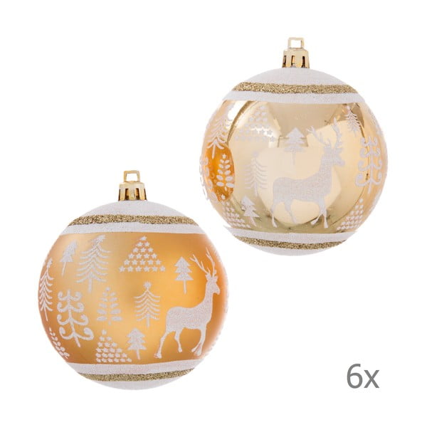 Sada 6 vianočných ozdôb v zlatej farbe Unimasa Deer