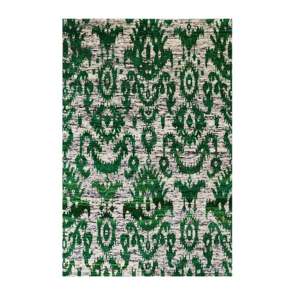 Zelený ručne tkaný koberec Ikat, 120x180 cm
