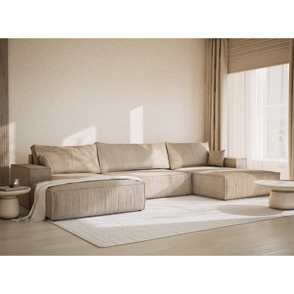 Béžová ženilková rozkladacia/s úložným priestorom rohová pohovka (do tvaru "U") Kyoto – Maison de Rêve-image-1