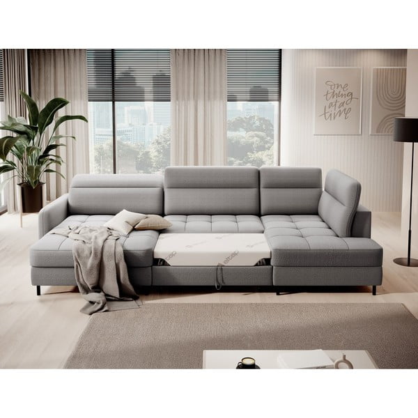 Svetlosivá zamatová rozkladacia/s úložným priestorom rohová pohovka (pravý roh/do tvaru "U") Berrto – ELTAP-image-3