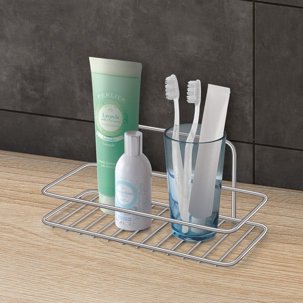 Závesná oceľová kúpeľňová polička bez vŕtania v lesklo striebornej farbe Luxy – Metaltex-image-1