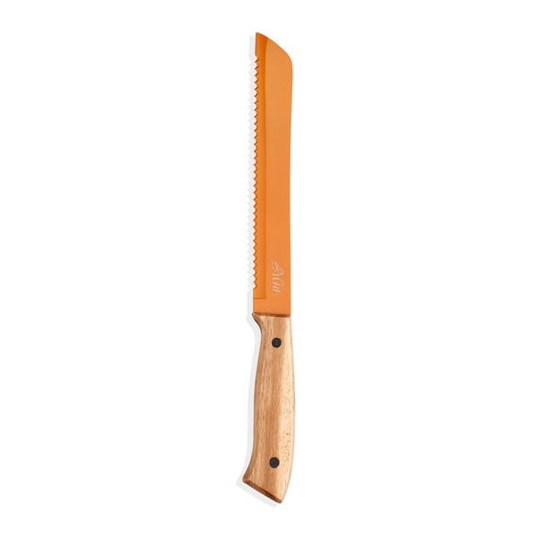 Oranžový nôž na pečivo s drevenou rukoväťou The Mia Cutt, dĺžka 20 cm