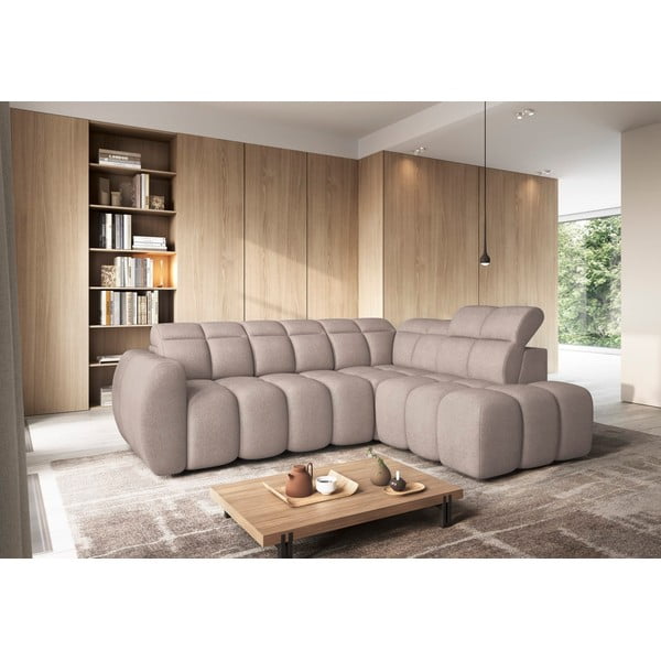 Svetlohnedá rozkladacia/s úložným priestorom rohová pohovka z textílie buklé (pravý roh/do L) Falconn – ELTAP-image-1