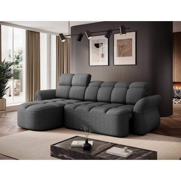 Tmavosivá zamatová rozkladacia/s úložným priestorom rohová pohovka (ľavý roh/s leňoškou) Beneth – ELTAP-image-4