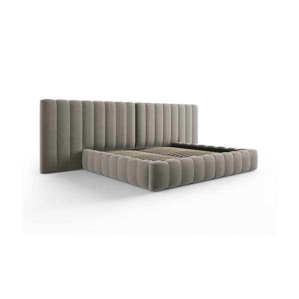 Sivá čalúnená dvojlôžková posteľ s úložným priestorom a roštom 200x200 cm Gina – Milo Casa