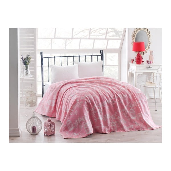 Ružová ľahká prikrývka cez posteľ Samyel, 200 x 235 cm