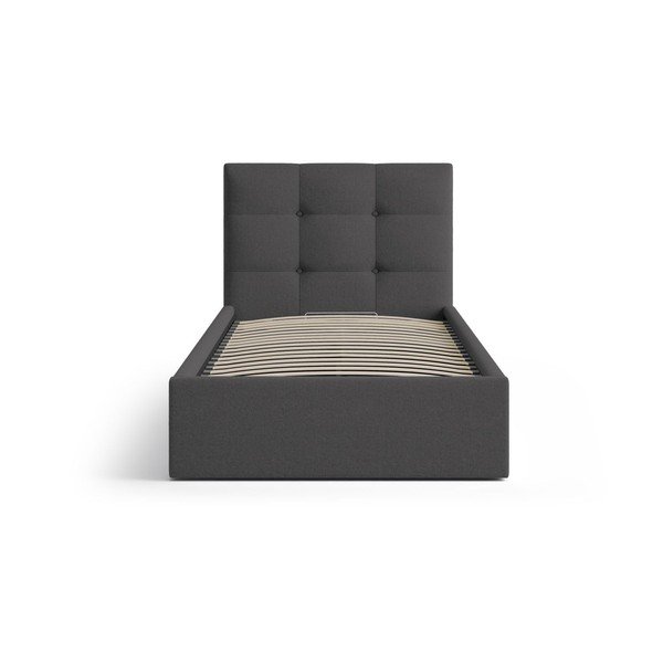 Antracitová čalúnená jednolôžková posteľ s úložným priestorom s roštom 90x200 cm Phaedra – Micadoni -image-3