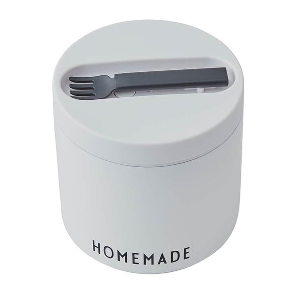 Biely desiatový termobox s lyžicou Design Letters Homemade, výška 11,4 cm