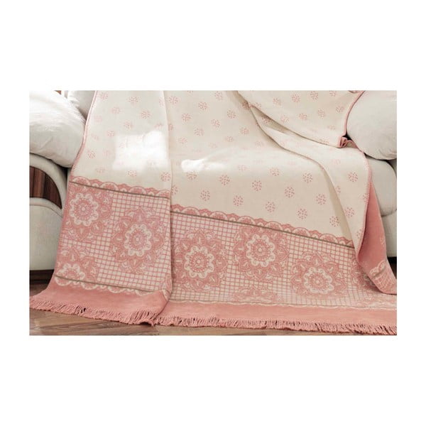Bielo-ružová deka s prímesou bavlny Aksu Sweety, 200 × 150 cm