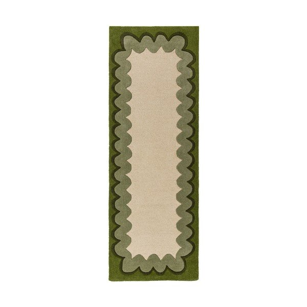 Zelený/v prírodnej farbe ručne tkaný vlnený behúň 80x230 cm Wiggle Wool – Flair Rugs