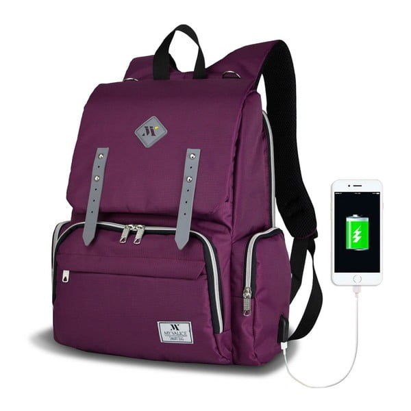 Fialový batoh pre mamičky s USB portom My Valice MOTHER STAR Baby Care Backpack