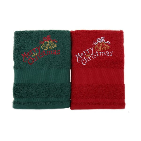 Sada 2 uterákov Merry Christmas Red & Green, 50 x 100 cm